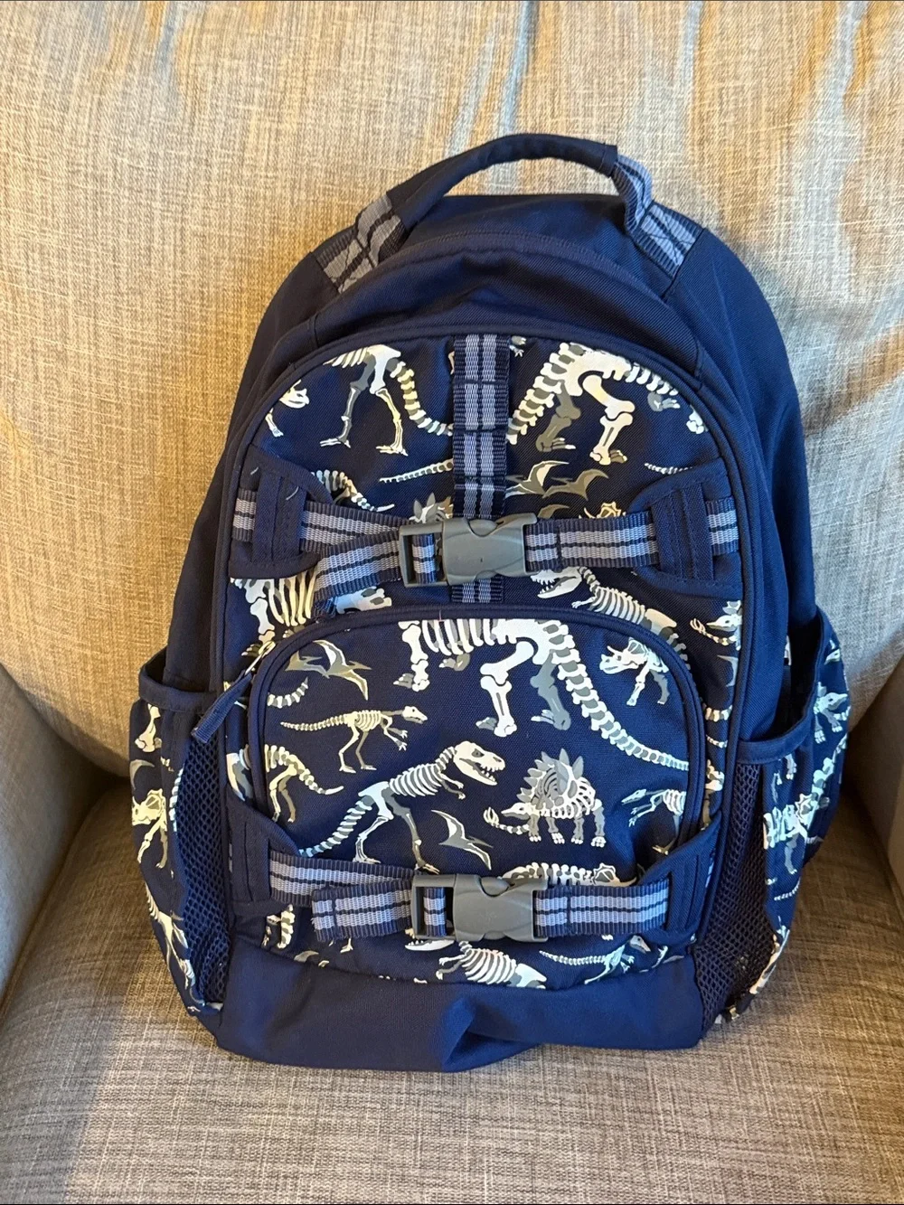 Pottery Barn Kids Navy Mackenzie Dinosaur Backpack Size Small Skeleton Print